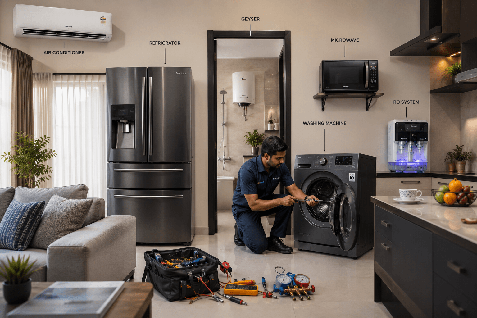 HomeRepairPro — AC, Fridge, Washing Machine, Geyser Repair Service at Doorstep